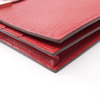 HERMES Beant Soufflet Rouge Leather Wallet