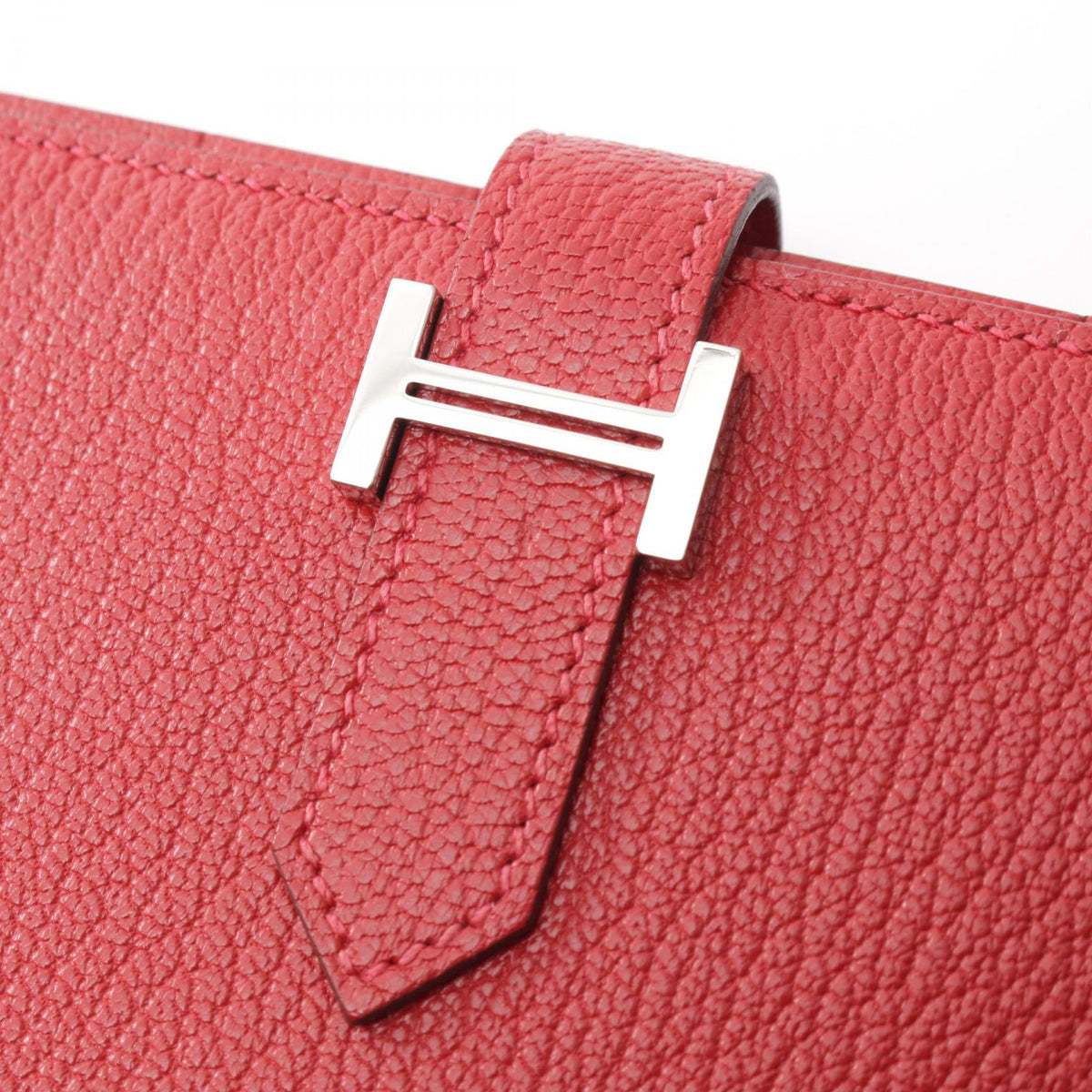 HERMES Beant Soufflet Rouge Leather Wallet