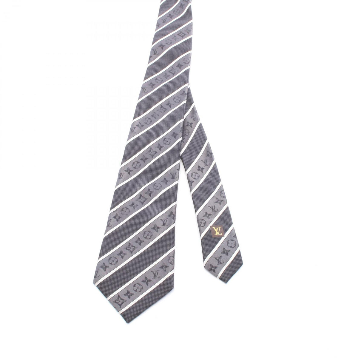 LOUIS VUITTON Monogram Stripe Silk Tie Black