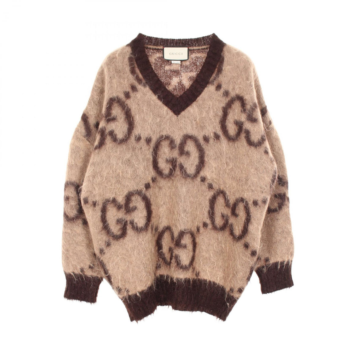 GUCCI GG Pattern V-Neck Wool Mohair Sweater Size S