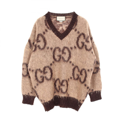 GUCCI GG Pattern V-Neck Wool Mohair Sweater Size S