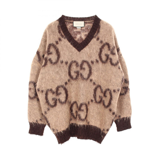 GUCCI GG Pattern V-Neck Wool Mohair Sweater Size S