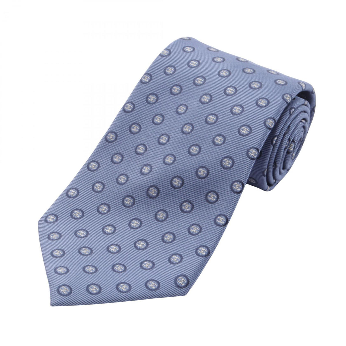CHANEL CC Mark All-Over Pattern Silk Tie Blue