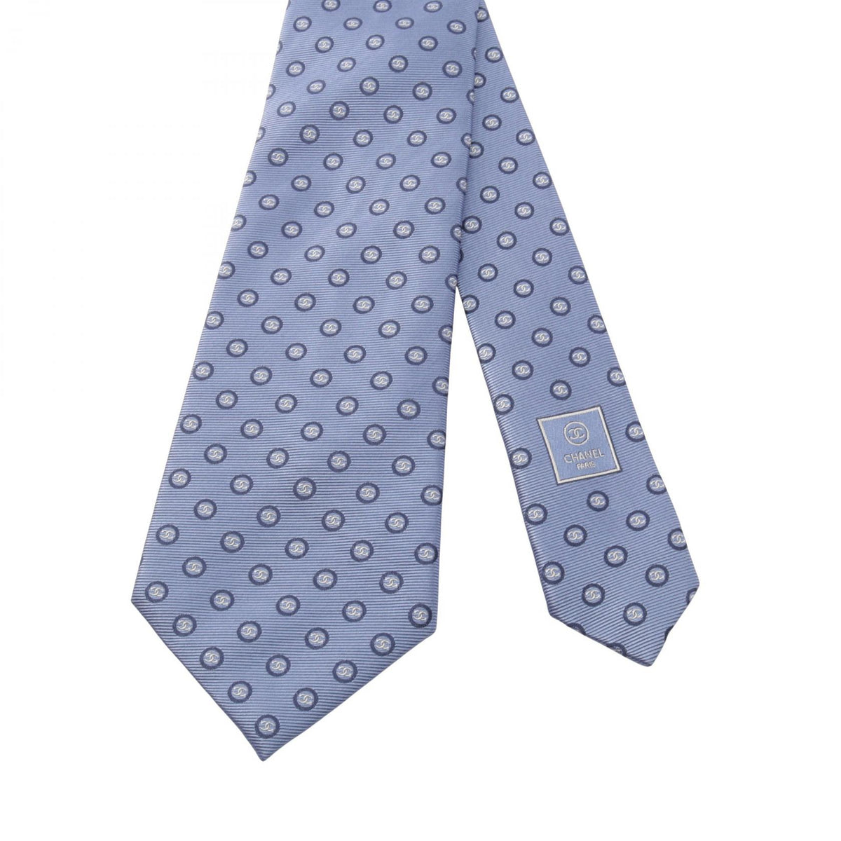 CHANEL CC Mark All-Over Pattern Silk Tie Blue