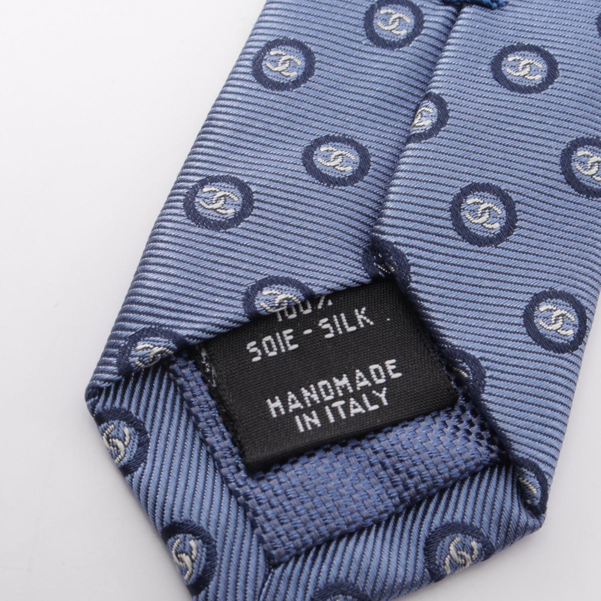 CHANEL CC Mark All-Over Pattern Silk Tie Blue