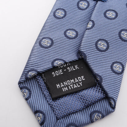 CHANEL CC Mark All-Over Pattern Silk Tie Blue
