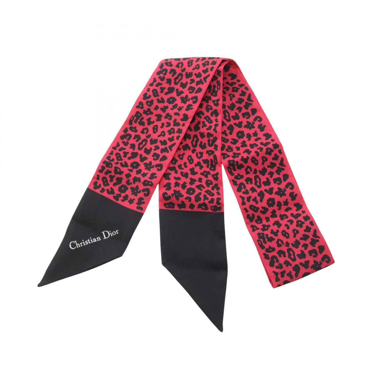 Dior Mitzah Leopard Ribbon Silk Scarf Red