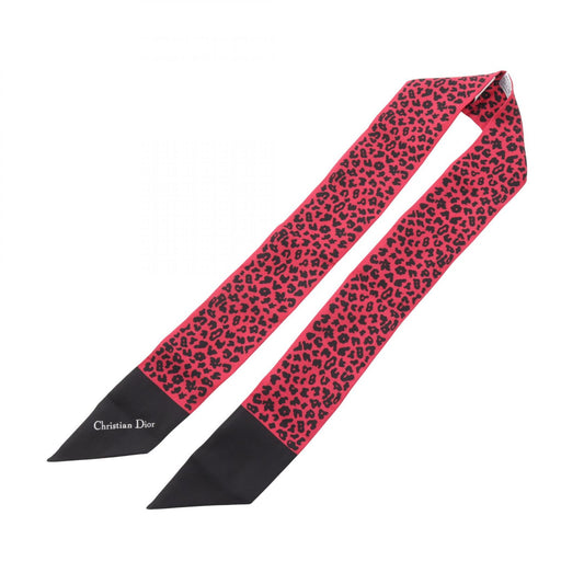 Dior Mitzah Leopard Ribbon Silk Scarf Red
