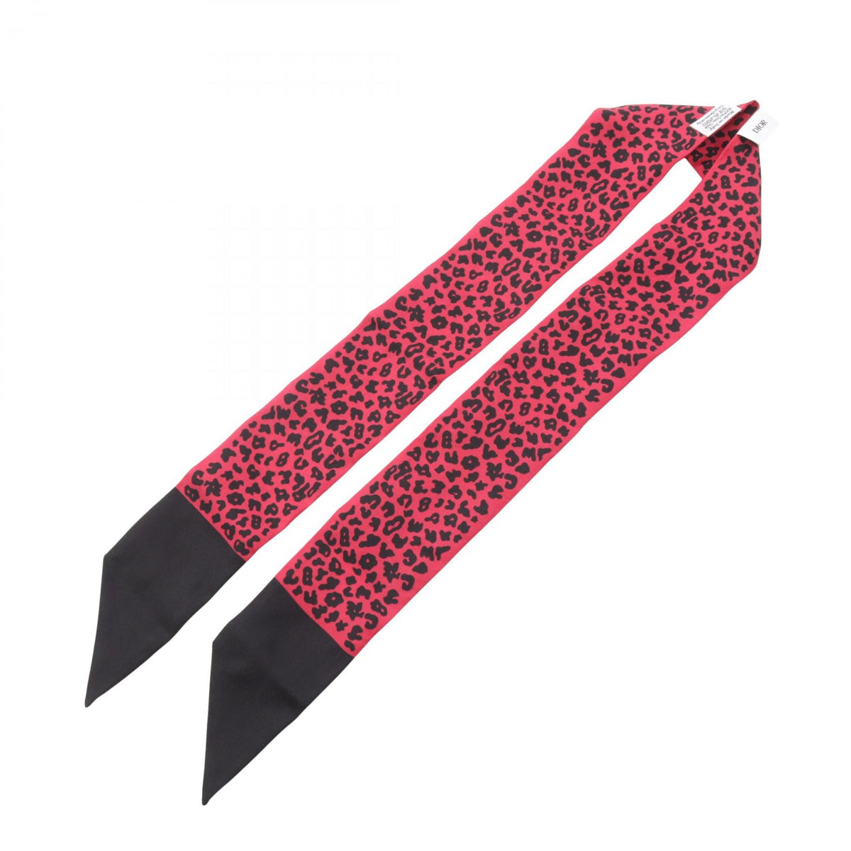 Dior Mitzah Leopard Ribbon Silk Scarf Red