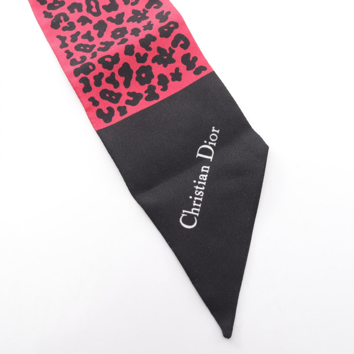 Dior Mitzah Leopard Ribbon Silk Scarf Red