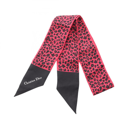Dior Mitzah Leopard Ribbon Silk Scarf Red