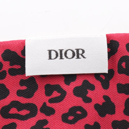 Dior Mitzah Leopard Ribbon Silk Scarf Red