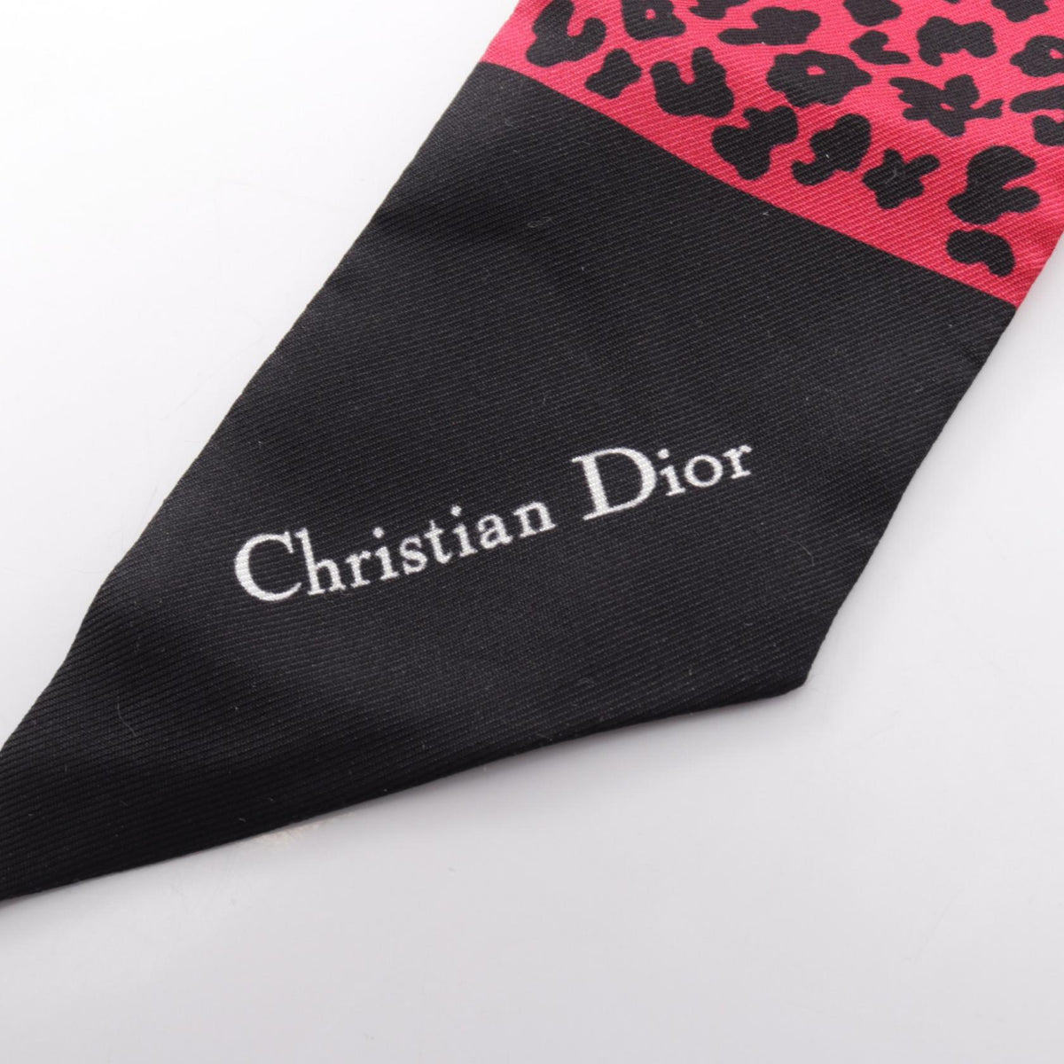 Dior Mitzah Leopard Ribbon Silk Scarf Red