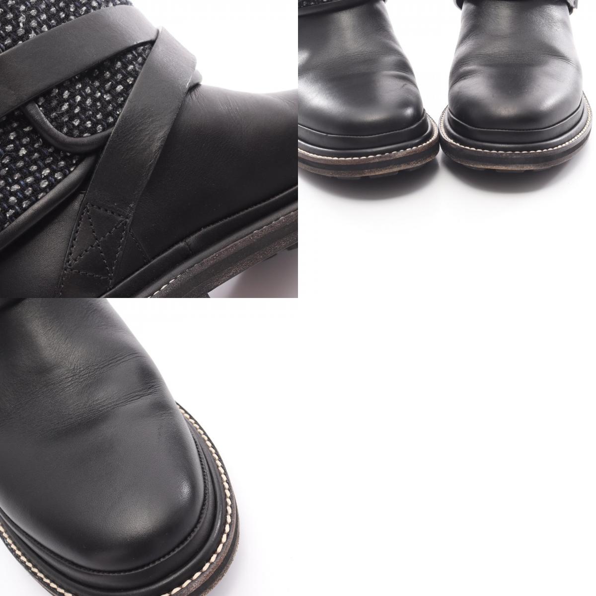 CHANEL Coco Mark Fabric Leather Boots - Black Size 37
