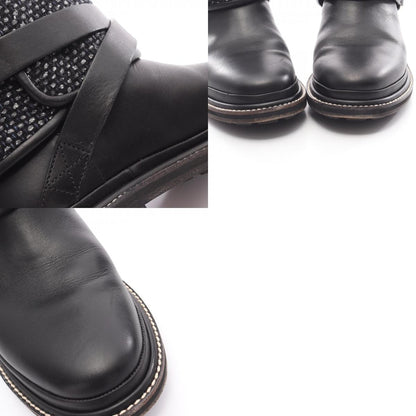 CHANEL Coco Mark Fabric Leather Boots - Black Size 37