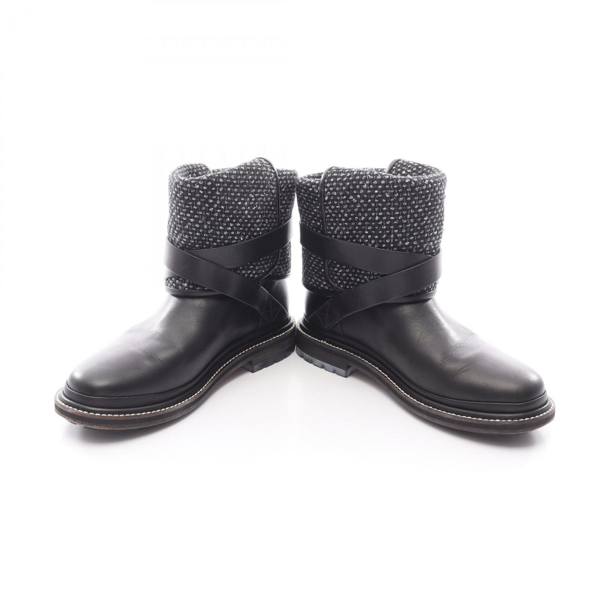 CHANEL Coco Mark Fabric Leather Boots - Black Size 37