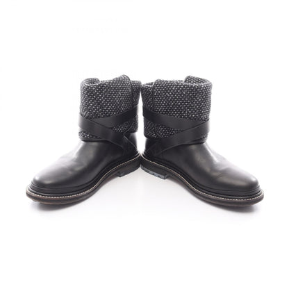 CHANEL Coco Mark Fabric Leather Boots - Black Size 37