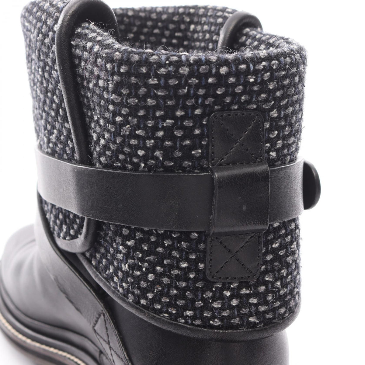CHANEL Coco Mark Fabric Leather Boots - Black Size 37