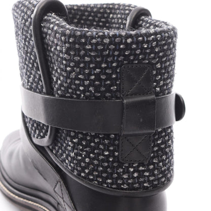 CHANEL Coco Mark Fabric Leather Boots - Black Size 37