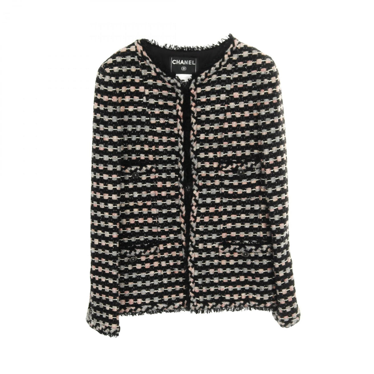 CHANEL Tweed Collarless Jacket Size 38