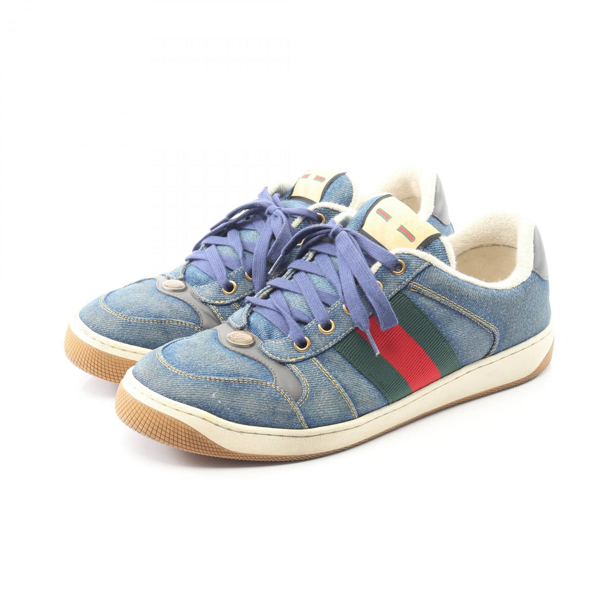GUCCI Screener Denim Leather Sneakers Navy Size 6