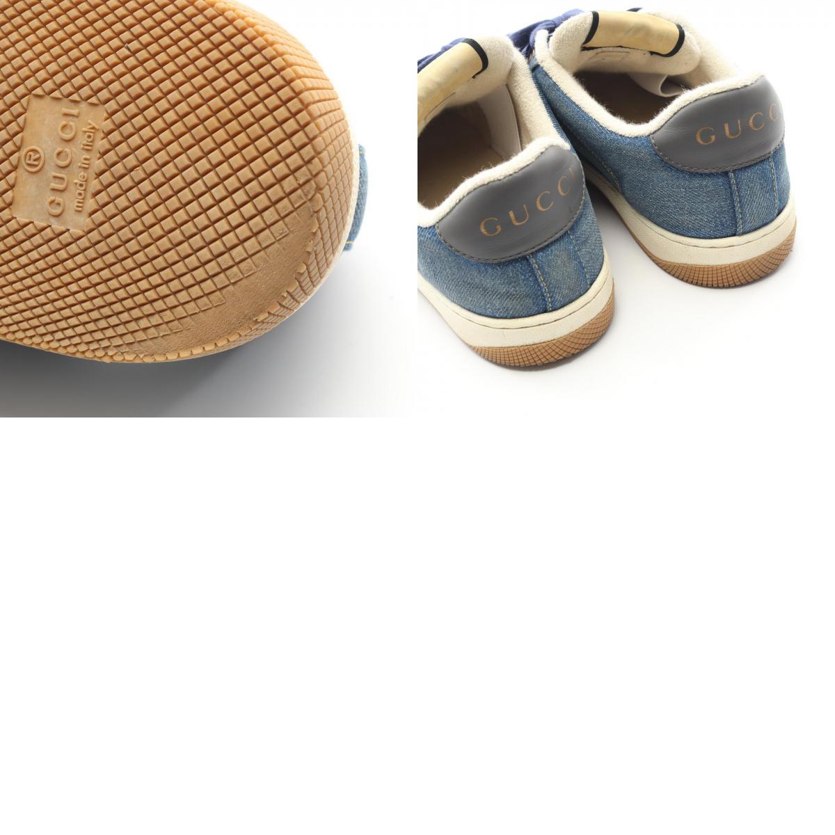 GUCCI Screener Denim Leather Sneakers Navy Size 6