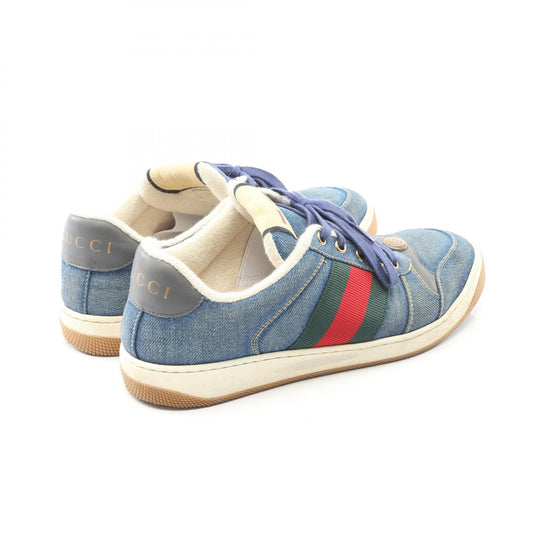 GUCCI Screener Denim Leather Sneakers Navy Size 6