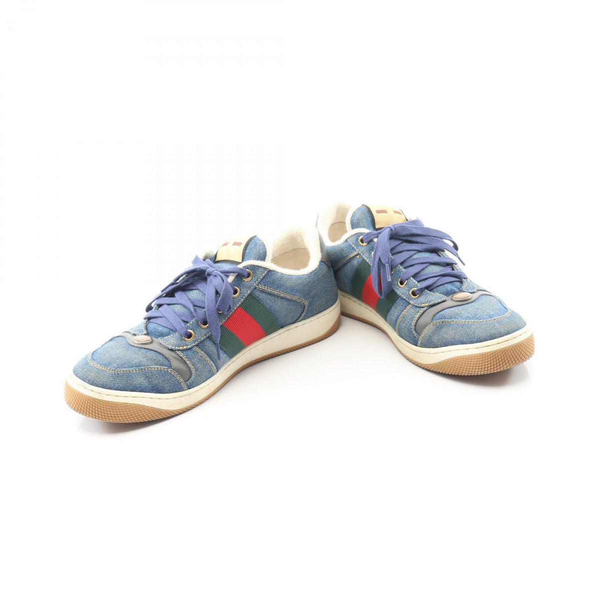 GUCCI Screener Denim Leather Sneakers Navy Size 6
