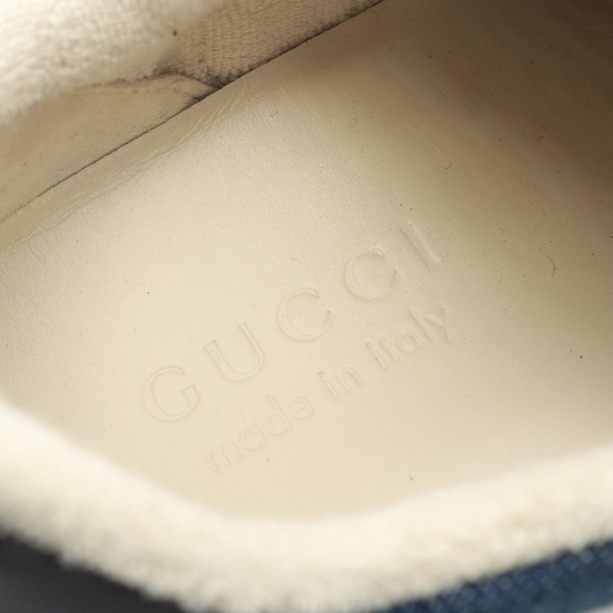 GUCCI Screener Denim Leather Sneakers Navy Size 6