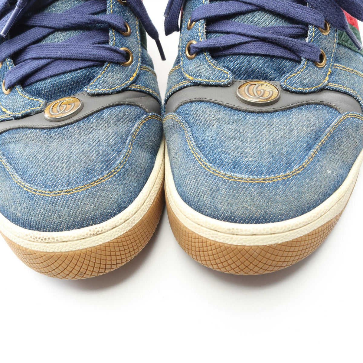 GUCCI Screener Denim Leather Sneakers Navy Size 6