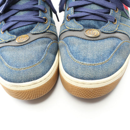 GUCCI Screener Denim Leather Sneakers Navy Size 6