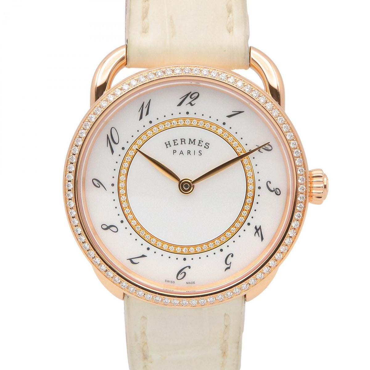 HERMES Arceau K18PG Diamond White Dial Watch