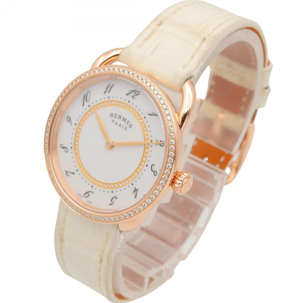HERMES Arceau K18PG Diamond White Dial Watch