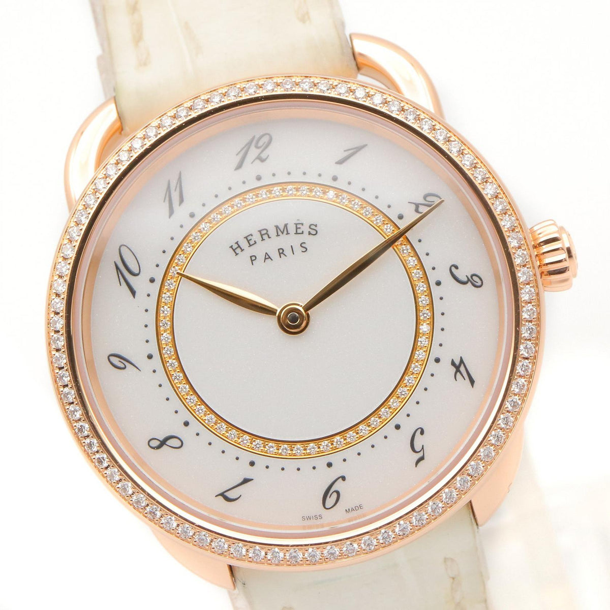 HERMES Arceau K18PG Diamond White Dial Watch