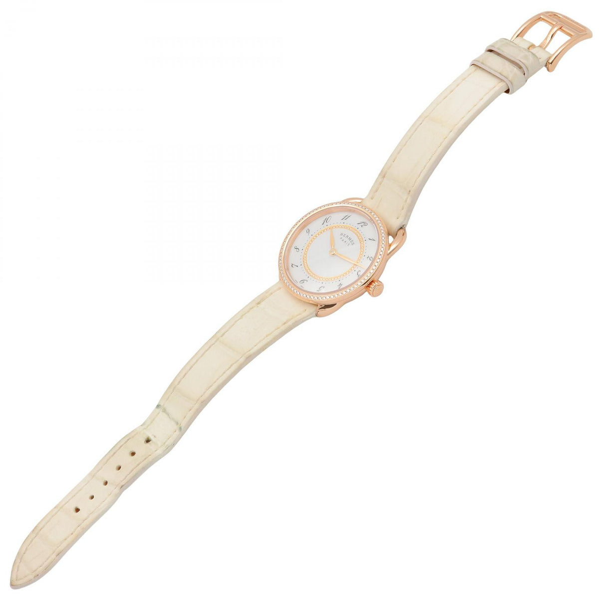 HERMES Arceau K18PG Diamond White Dial Watch