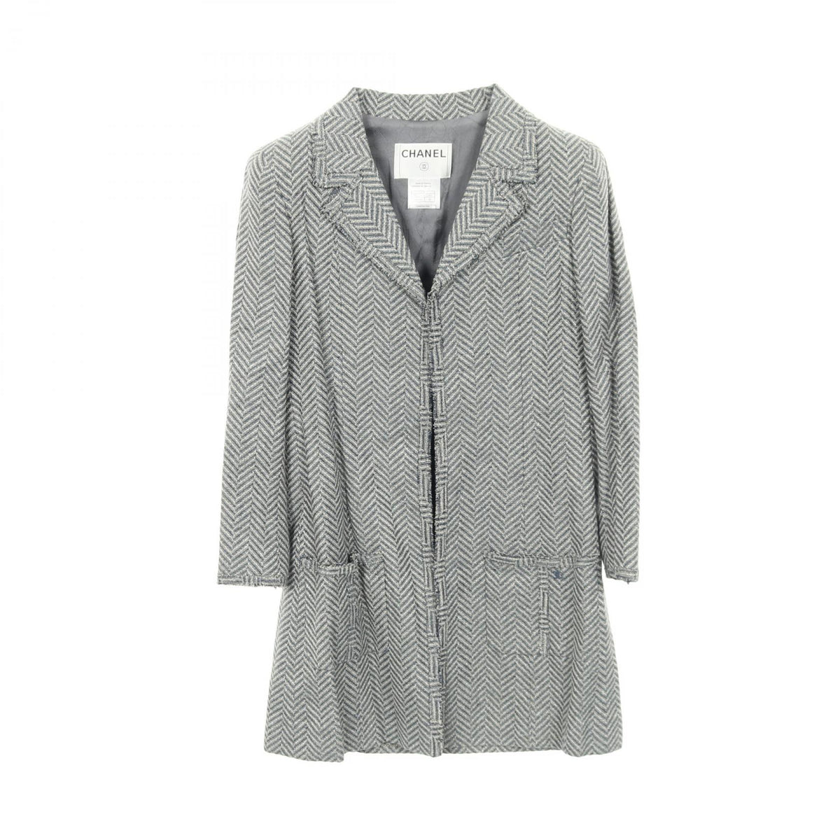 CHANEL Coco Mark Blue Fabric Blazer Size 38