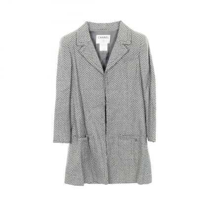 CHANEL Coco Mark Blue Fabric Blazer Size 38