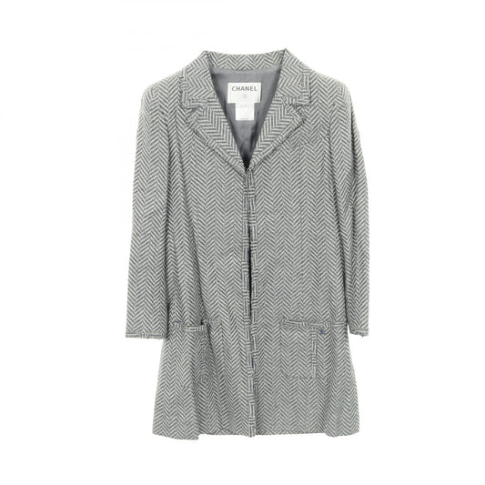 CHANEL Coco Mark Blue Fabric Blazer Size 38