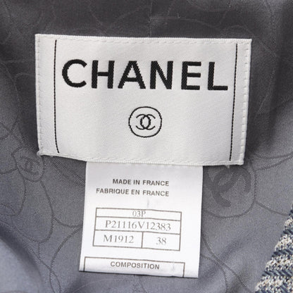 CHANEL Coco Mark Blue Fabric Blazer Size 38