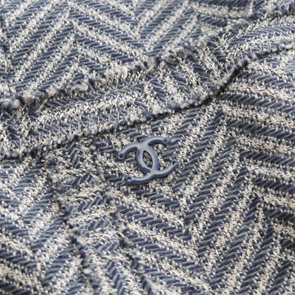 CHANEL Coco Mark Blue Fabric Blazer Size 38