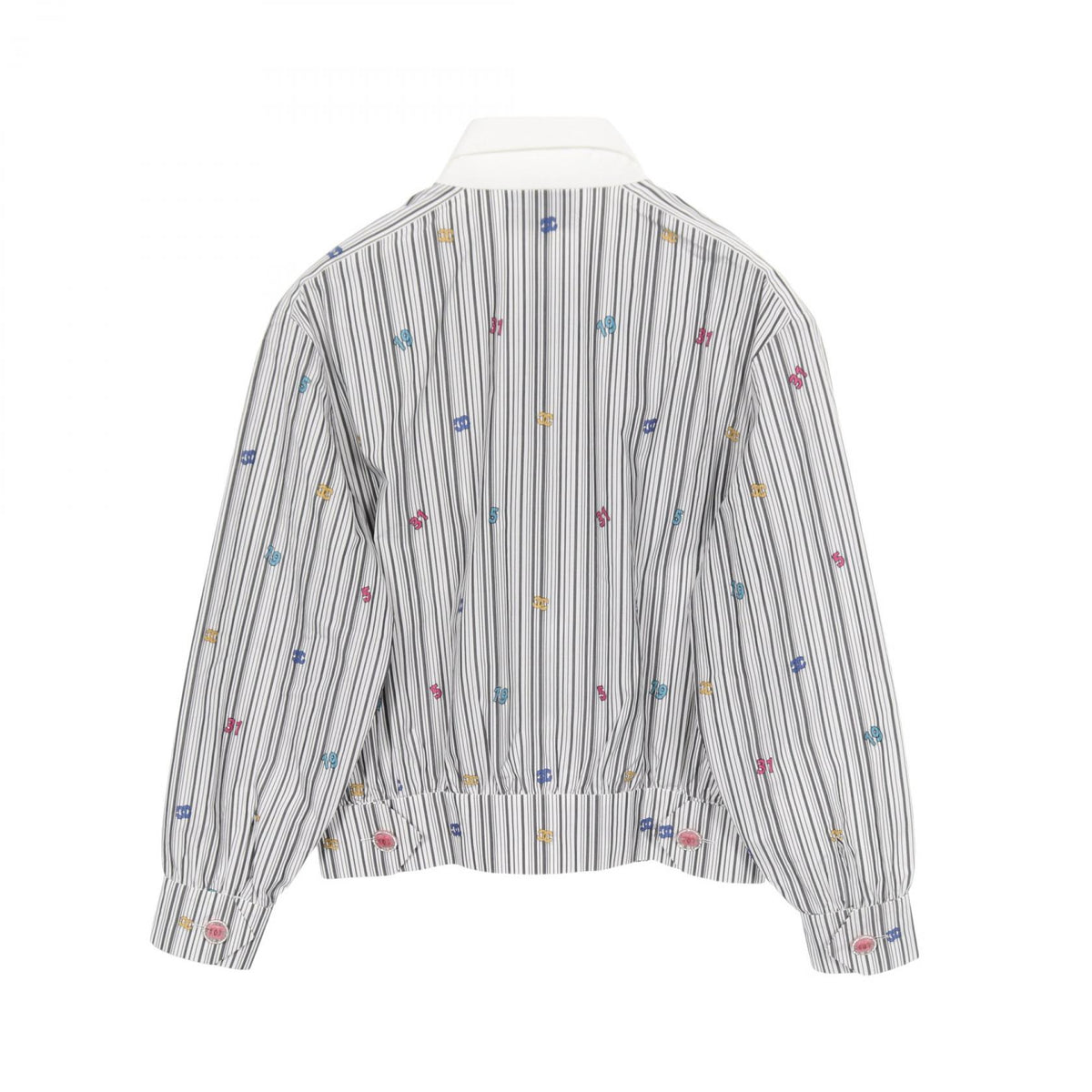 CHANEL Flower Coco Mark Striped Cotton Blouse Size 34