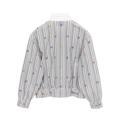 CHANEL Flower Coco Mark Striped Cotton Blouse Size 34