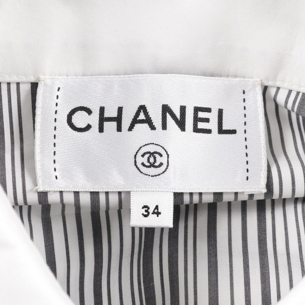 CHANEL Flower Coco Mark Striped Cotton Blouse Size 34