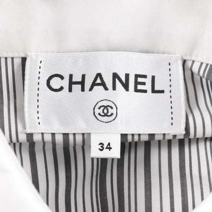 CHANEL Flower Coco Mark Striped Cotton Blouse Size 34