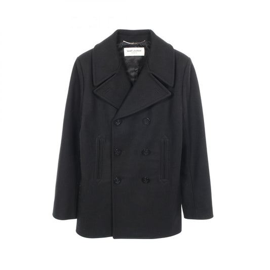 SAINT LAURENT PARIS Wool Peacoat Black Coat Size 44