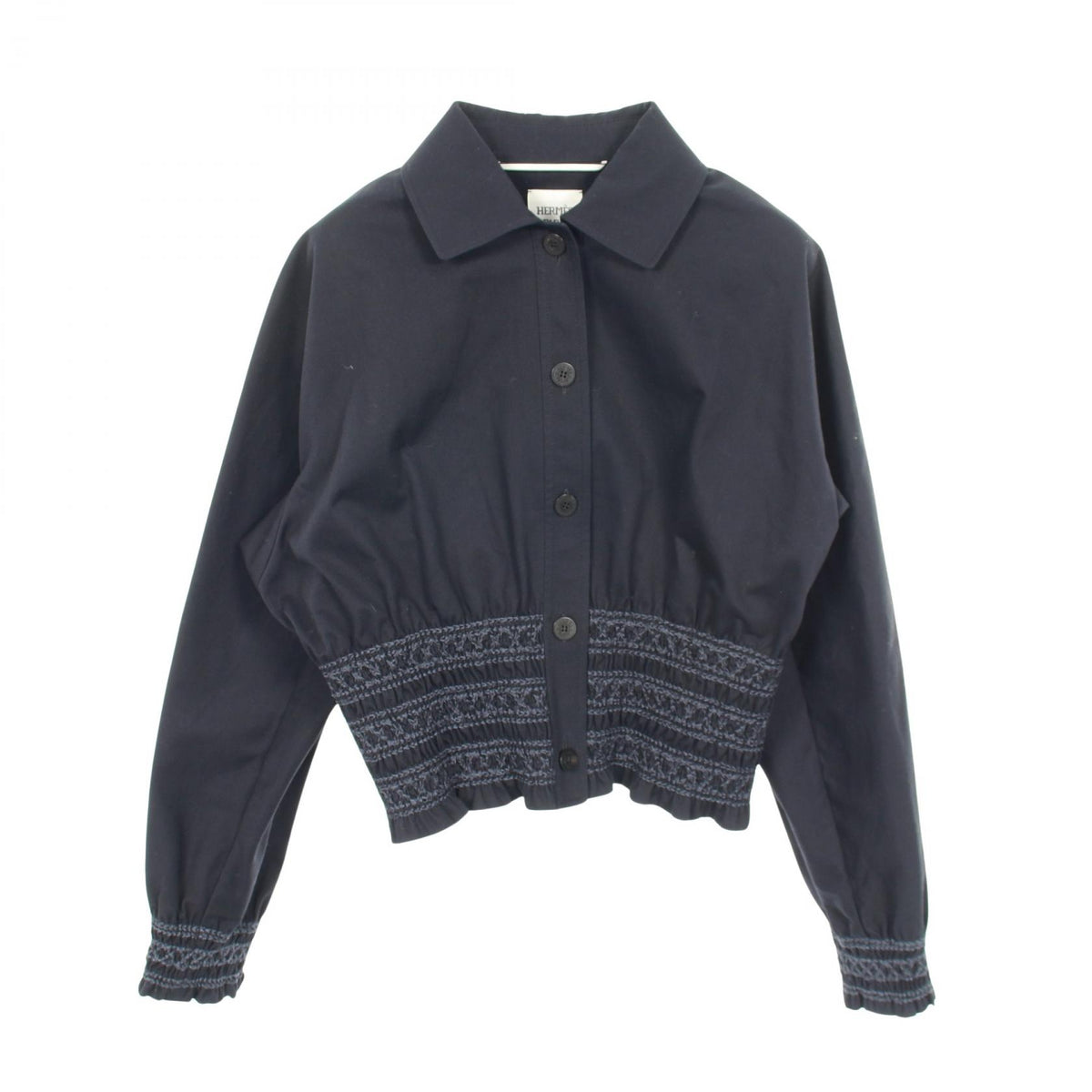 HERMES Navy Blue Smocked Cotton Jacket Size 38