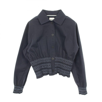 HERMES Navy Blue Smocked Cotton Jacket Size 38
