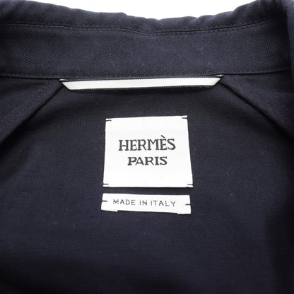HERMES Navy Blue Smocked Cotton Jacket Size 38