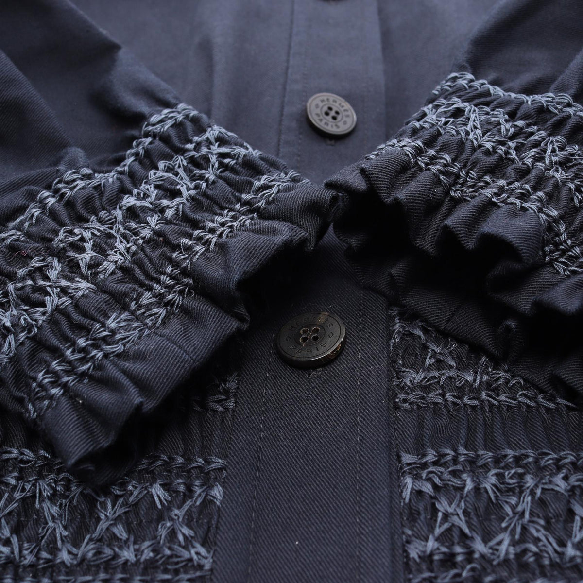 HERMES Navy Blue Smocked Cotton Jacket Size 38