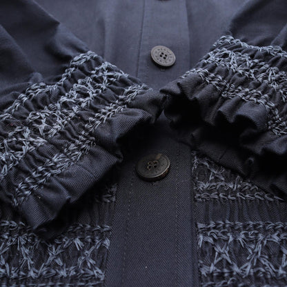 HERMES Navy Blue Smocked Cotton Jacket Size 38